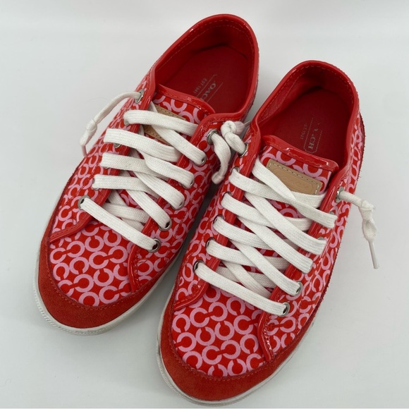 Coach Red/Pink Signature C Monogram Edith Sneakers 9 - Picture 2 of 8